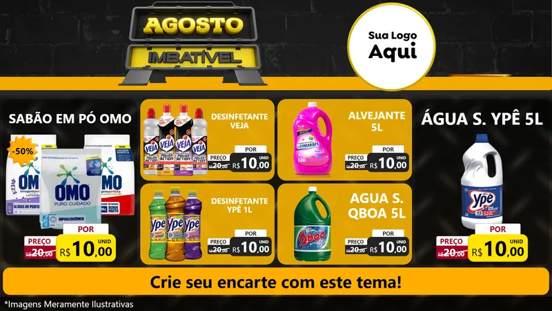 Modelo de TV para TV Horizontal com o tema Agosto Imbatível para Produtos de Limpeza
