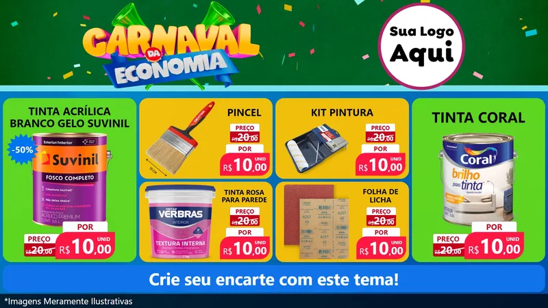 Modelo de TV para TV Horizontal com o tema Carnaval da Economia para Tintas e Ferramentas