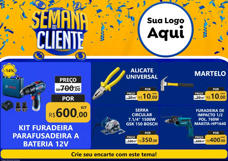 Modelo de Encarte para Encarte A4 Horizontal com o tema Semana do Cliente para Maquinas e Ferramentas