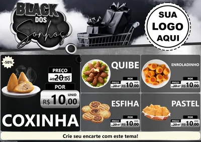 Modelo de Encarte para Encarte A4 Horizontal com o tema Black dos Sonhos para Salgadaria