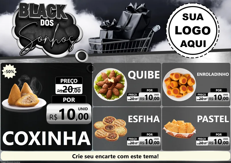 Modelo de Encarte para Encarte A4 Horizontal com o tema Black dos Sonhos para Salgadaria