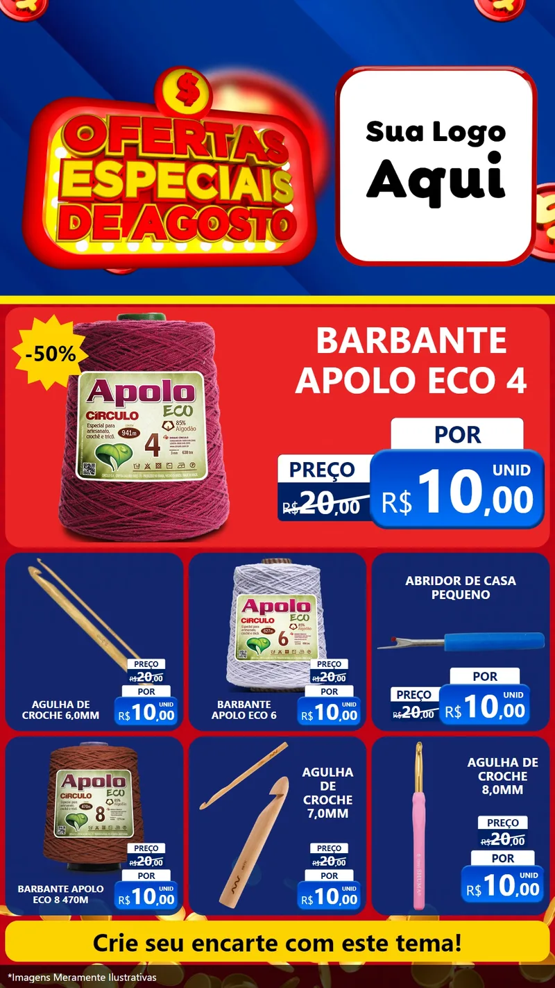 Modelo de Rede Social para Stories com o tema Ofertas Especiais de Agosto para Armarinho e Aviamentos