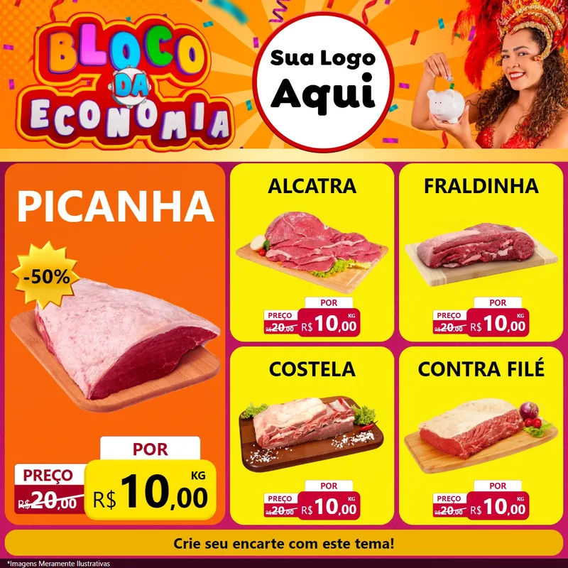 Modelo de Rede Social para Feed Facebook com o tema Bloco da Economia para Açougue