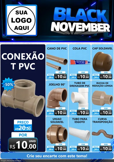 Modelo de Encarte para Encarte A4 Vertical com o tema Black November para Tubos e conexões