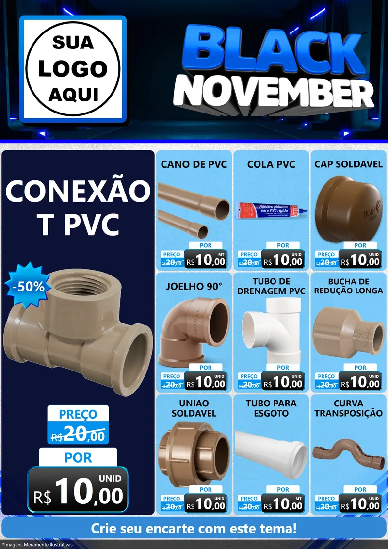 Modelo de Encarte para Encarte A4 Vertical com o tema Black November para Tubos e conexões