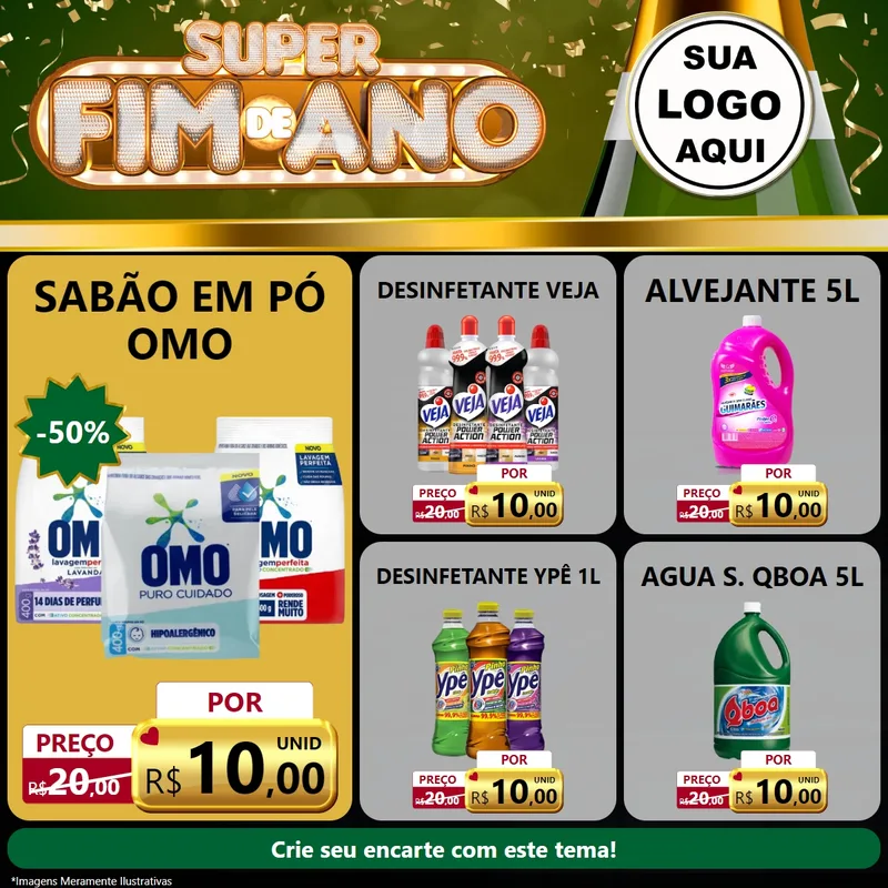 Modelo de Rede Social para Feed Facebook com o tema Super Fim de Ano para Produtos de Limpeza