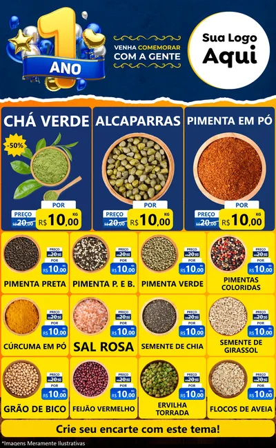 Modelo de Encarte para Encarte Grande com o tema Um Ano de Aniversário para Produtos Naturais
