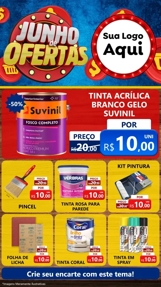 Modelo de Rede Social para Stories com o tema Junho de Ofertas para Tintas e Ferramentas
