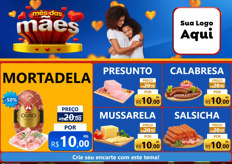Modelo de Encarte para Encarte A4 Horizontal com o tema Mês das Mães para Frios e Laticínios