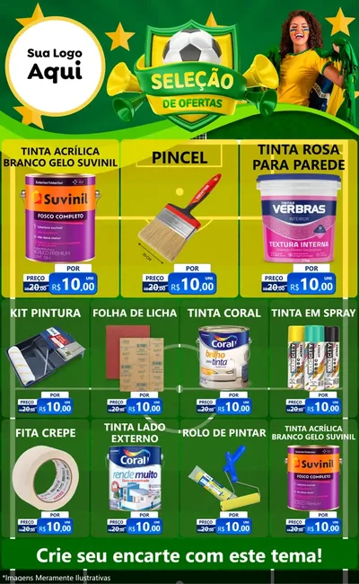 Modelo de Encarte para Encarte Grande com o tema Seleção de Ofertas - Copa para Tintas e Ferramentas