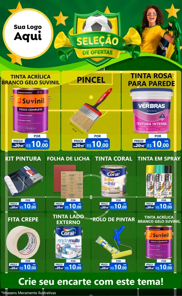 Modelo de Encarte para Encarte Grande com o tema Seleção de Ofertas - Copa para Tintas e Ferramentas