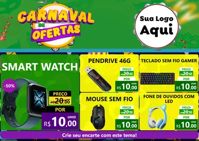 Modelo de Encarte para Encarte A4 Horizontal com o tema Carnaval de Ofertas para Informática