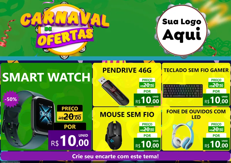 Modelo de Encarte para Encarte A4 Horizontal com o tema Carnaval de Ofertas para Informática