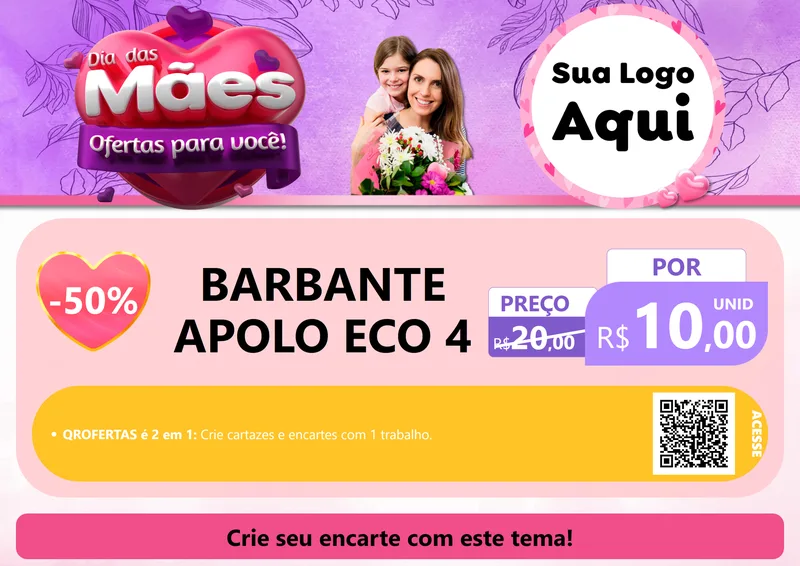 Modelo de Cartaz para Cartaz A4 Horizontal com o tema Dia das Mães Ofertas para Você! para Armarinho e Aviamentos