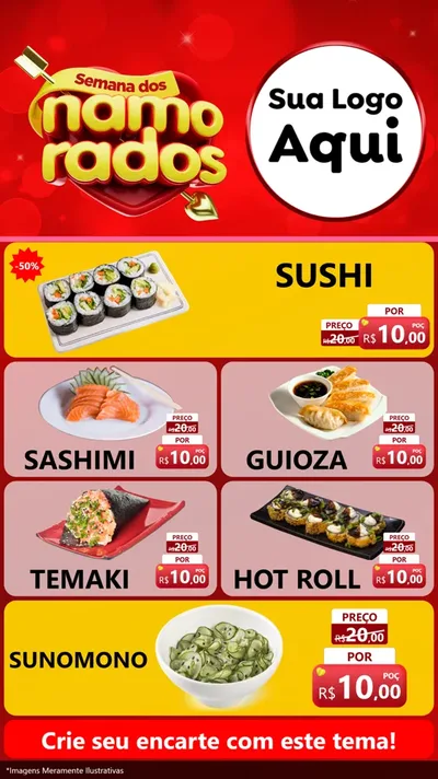 Modelo de TV para TV Vertical com o tema Semana dos namorados para Comida japonesa