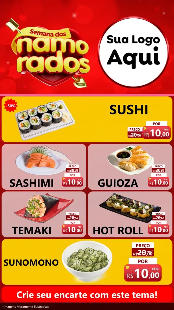 Modelo de TV para TV Vertical com o tema Semana dos namorados para Comida japonesa