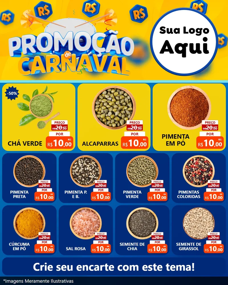 Modelo de Rede Social para Feed Instagram com o tema Promoção de Carnaval para Produtos Naturais