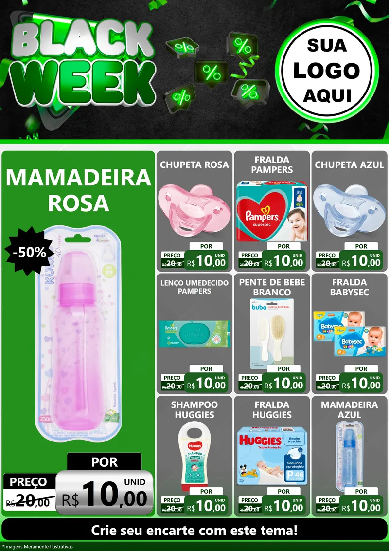 Modelo de Encarte para Encarte A4 Vertical com o tema Black Week para Bebês