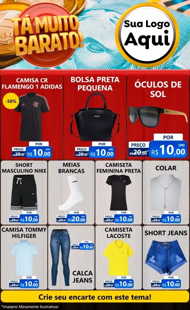 Modelo de Encarte para Encarte Grande com o tema Está Muito Barato para Roupas e acessórios