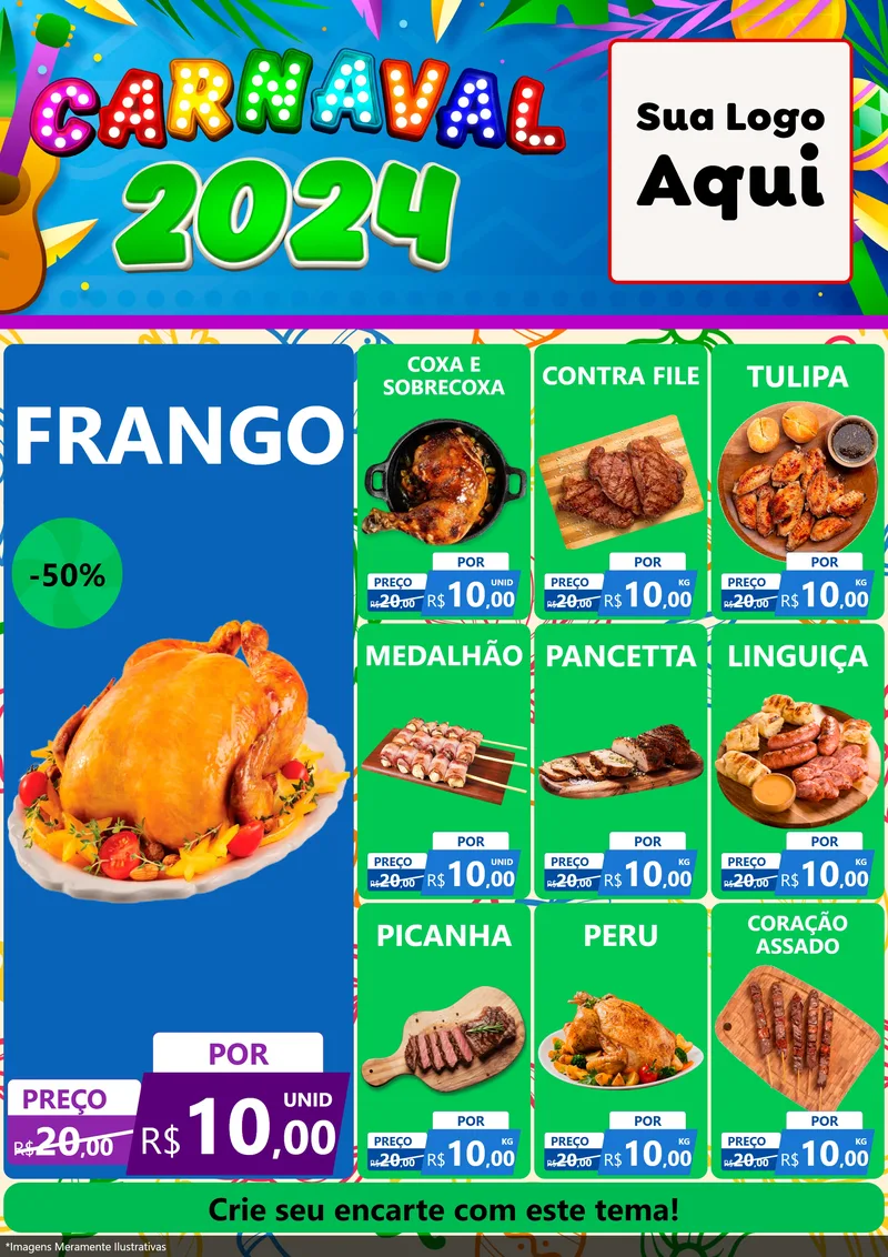 Modelo de Encarte para Encarte A4 Vertical com o tema Carnaval 2027 para Assados