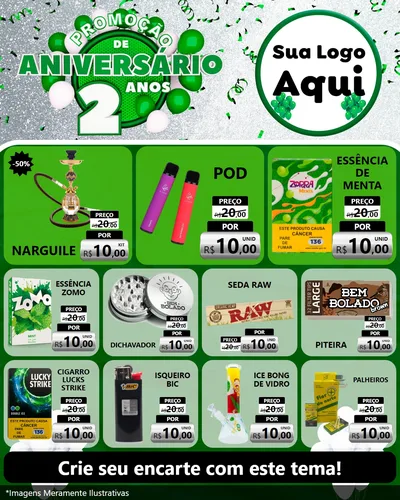 Modelo de Rede Social para Feed Instagram com o tema Promoção de Aniversário - 2 Anos para Tabacaria
