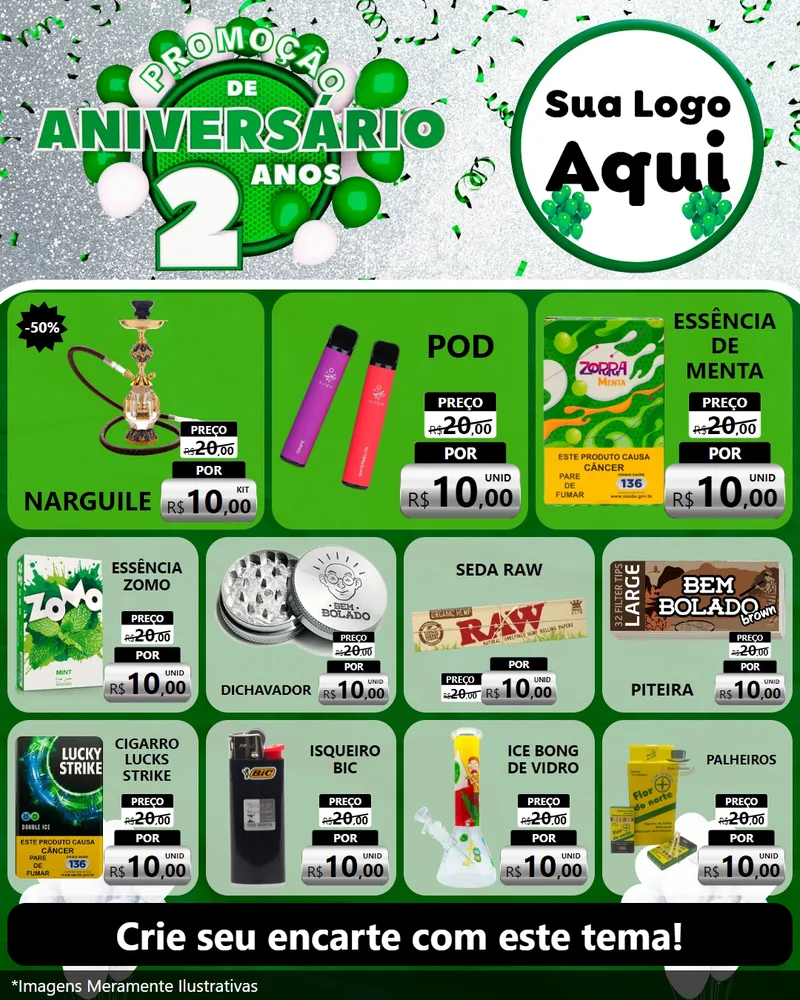 Modelo de Rede Social para Feed Instagram com o tema Promoção de Aniversário - 2 Anos para Tabacaria