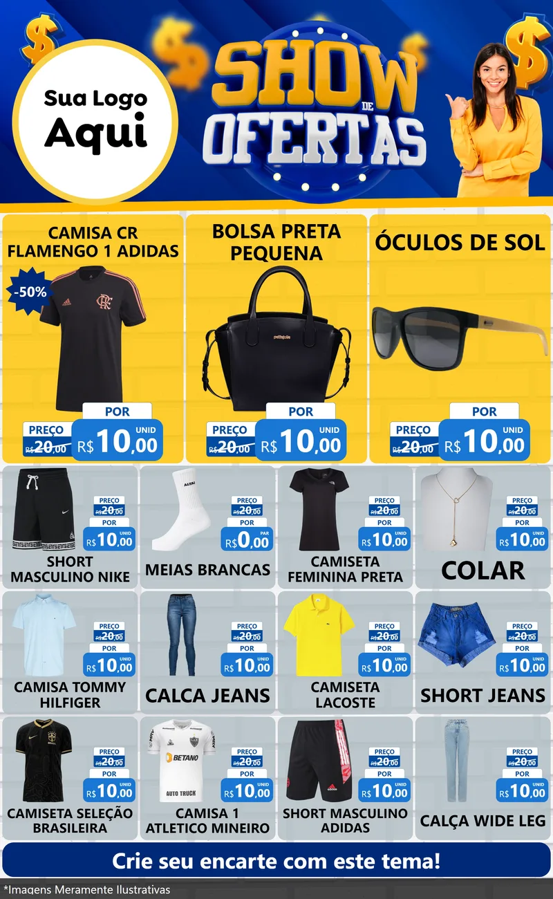 Modelo de Encarte para Encarte Grande com o tema Show de Ofertas para Roupas e acessórios