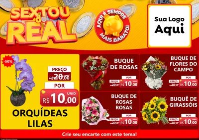 Modelo de Encarte para Encarte A4 Horizontal com o tema Sextou do Real para Floricultura e jardim