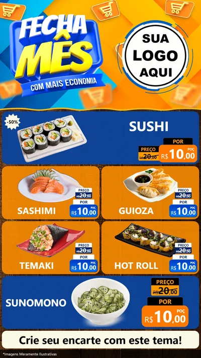Modelo de TV para TV Vertical com o tema Fecha Mês Com Mais Economia para Comida japonesa