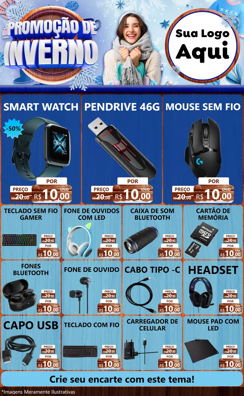 Modelo de Encarte para Encarte Grande com o tema Promoção de Inverno para Informática