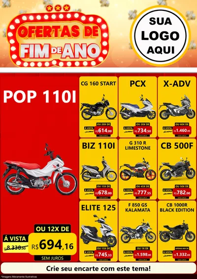 Modelo de Encarte para Encarte A4 Vertical com o tema Ofertas de Fim de Ano para Concessionaria de Motos