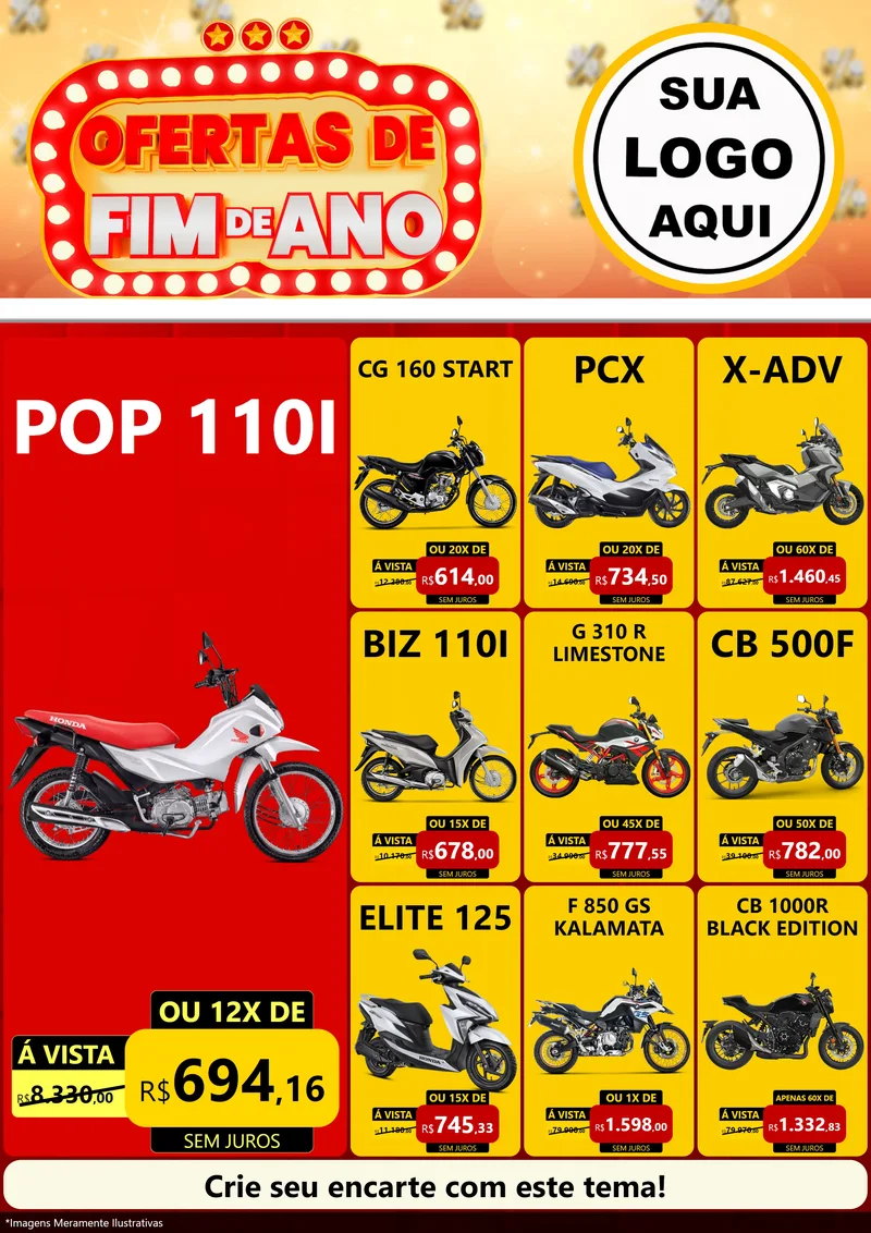 Modelo de Encarte para Encarte A4 Vertical com o tema Ofertas de Fim de Ano para Concessionaria de Motos