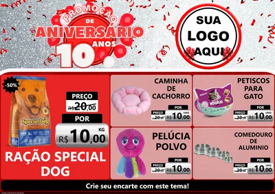 Modelo de Encarte para Encarte A4 Horizontal com o tema Promoção de Aniversário - 10 Anos para Pet Shop