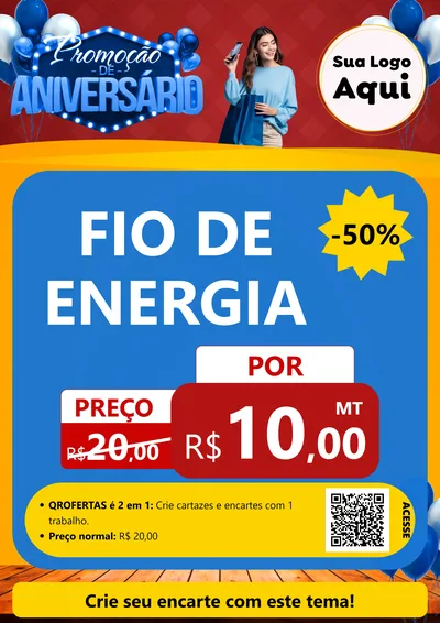 Modelo de Cartaz para Cartaz A4 Vertical com o tema Promoção de Aniversário para Materiais Elétricos