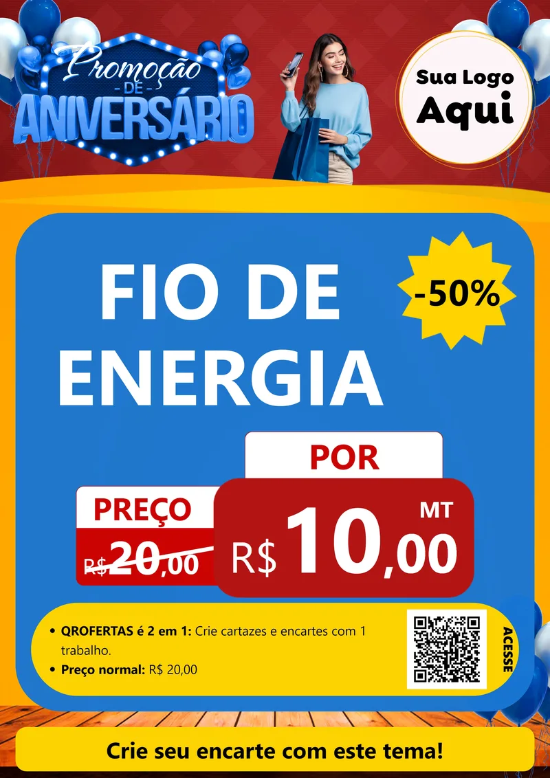 Modelo de Cartaz para Cartaz A4 Vertical com o tema Promoção de Aniversário para Materiais Elétricos
