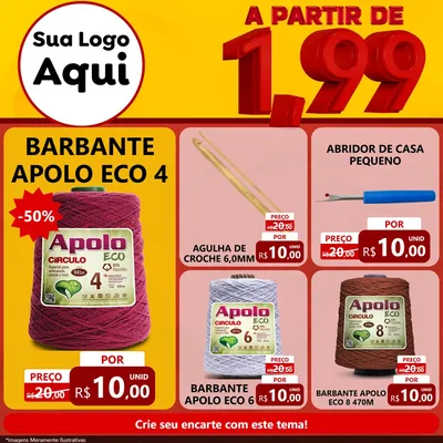 Modelo de Rede Social para Feed Facebook com o tema A Partir de Um e Noventa e Nove - 1,99 para Armarinho e Aviamentos
