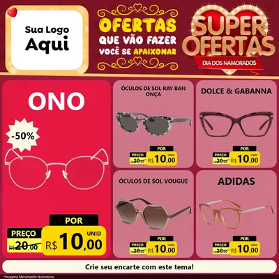 Modelo de Rede Social para Feed Facebook com o tema Dia dos Namorados para Óticas