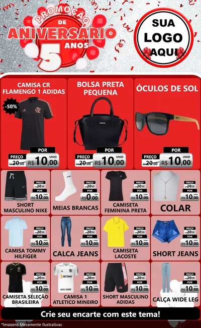 Modelo de Encarte para Encarte Grande com o tema Promoção de Aniversário - 5 Anos para Roupas e acessórios