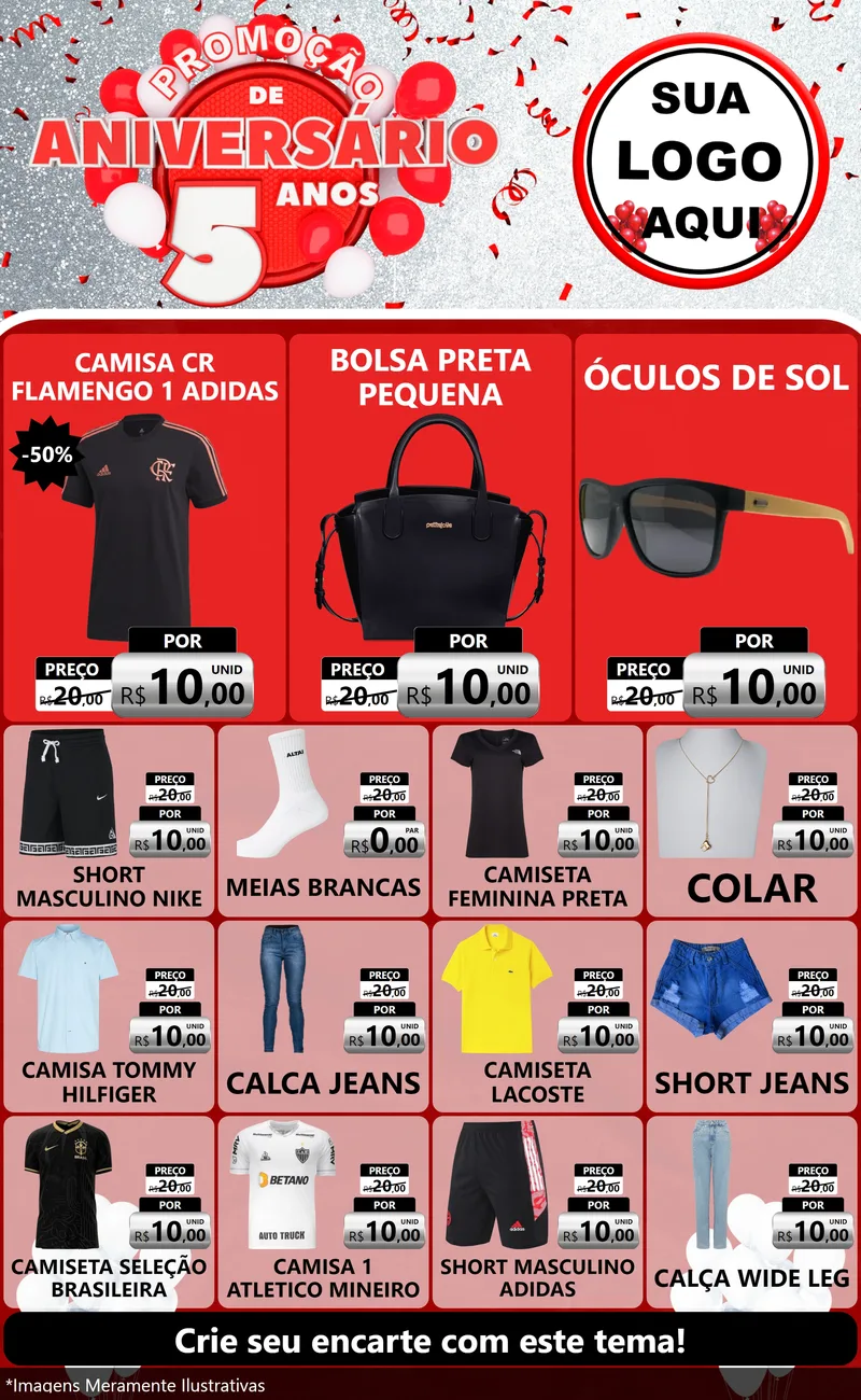 Modelo de Encarte para Encarte Grande com o tema Promoção de Aniversário - 5 Anos para Roupas e acessórios