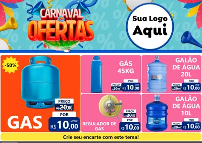 Modelo de Encarte para Encarte A4 Horizontal com o tema Carnaval de Ofertas para Água e gás