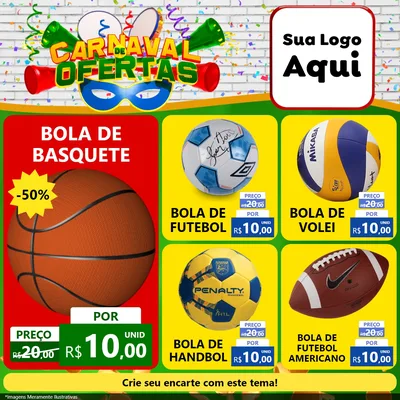 Modelo de Rede Social para Feed Facebook com o tema Carnaval de Ofertas para Artigos Esportivos