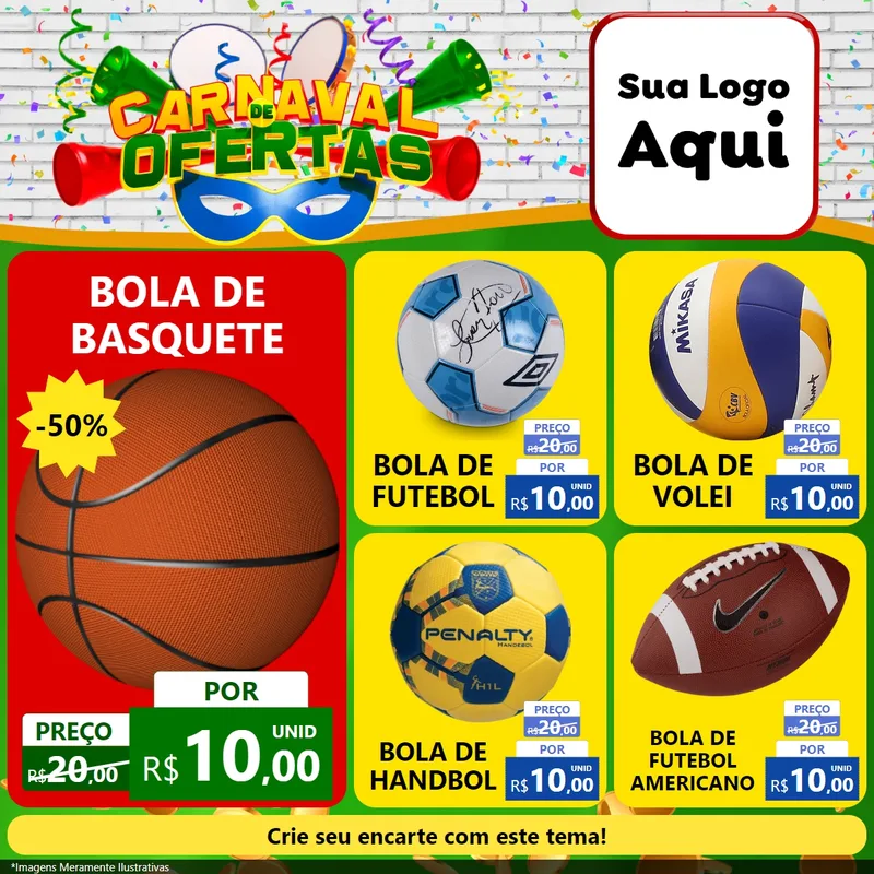 Modelo de Rede Social para Feed Facebook com o tema Carnaval de Ofertas para Artigos Esportivos
