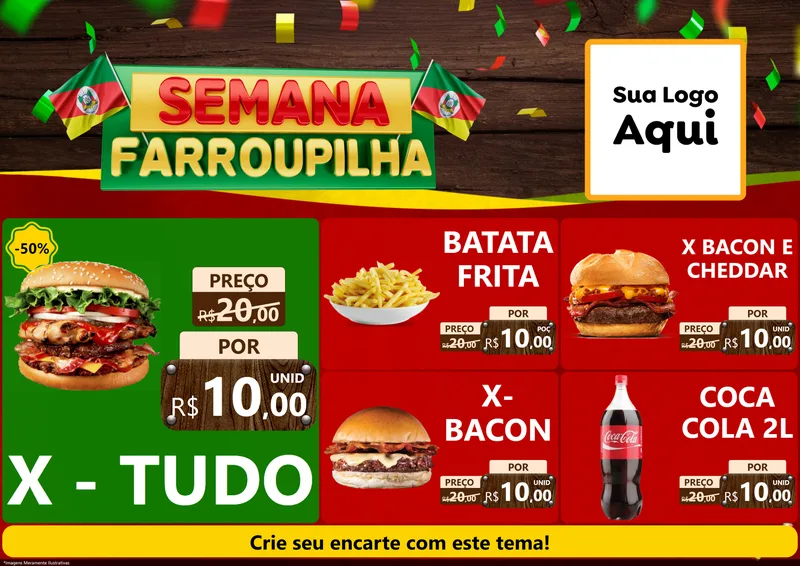 Modelo de Encarte para Encarte A4 Horizontal com o tema Semana Farroupilha para Hamburgueria