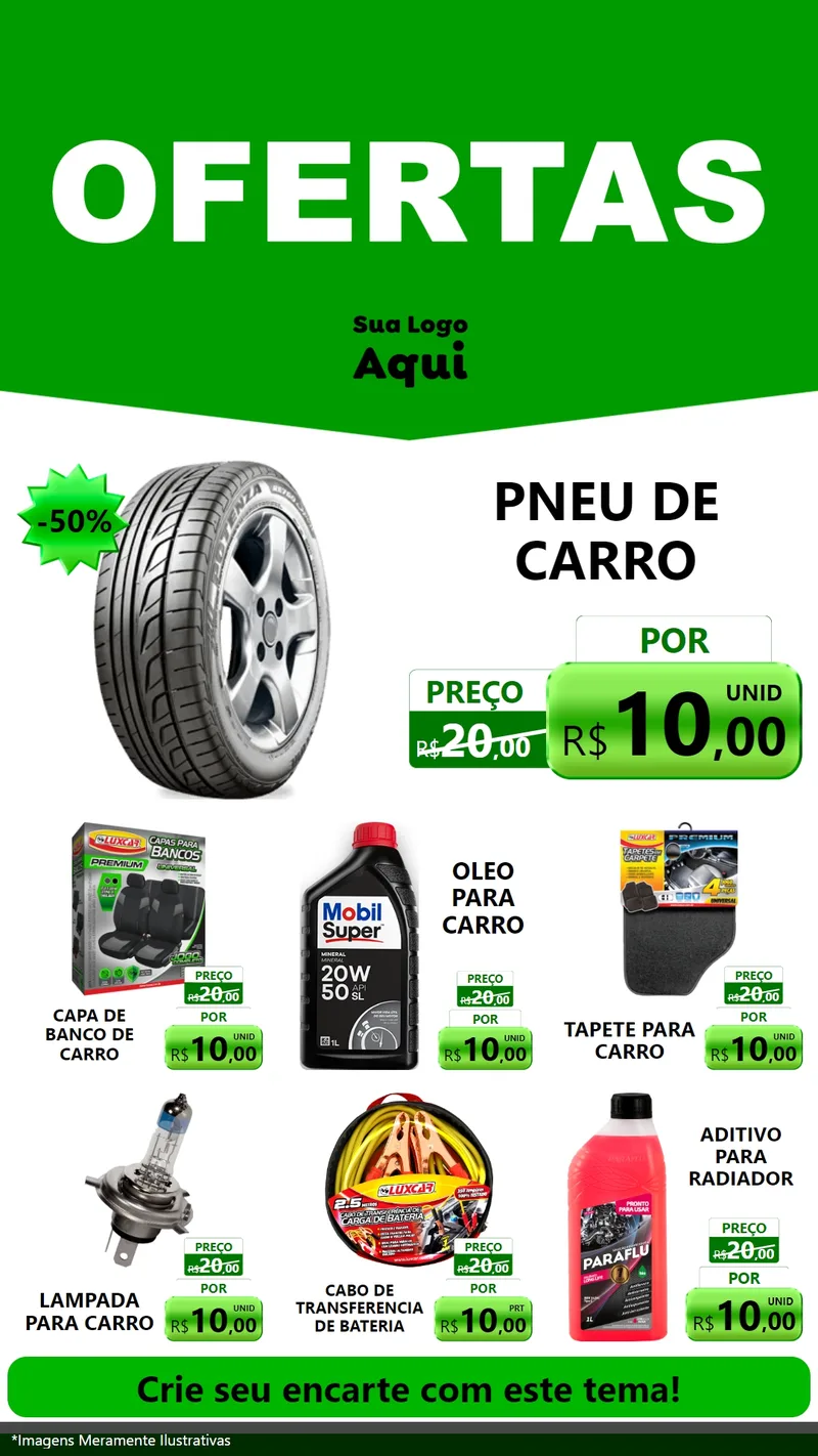 Modelo de Rede Social para Stories com o tema Ofertas Verde Cartaz para Auto peças