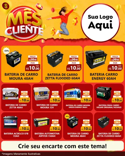 Modelo de Rede Social para Feed Instagram com o tema Mês do Cliente para Baterias Elétricas