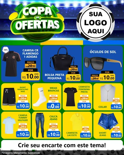 Modelo de Rede Social para Feed Instagram com o tema Copa de Ofertas para Roupas e acessórios