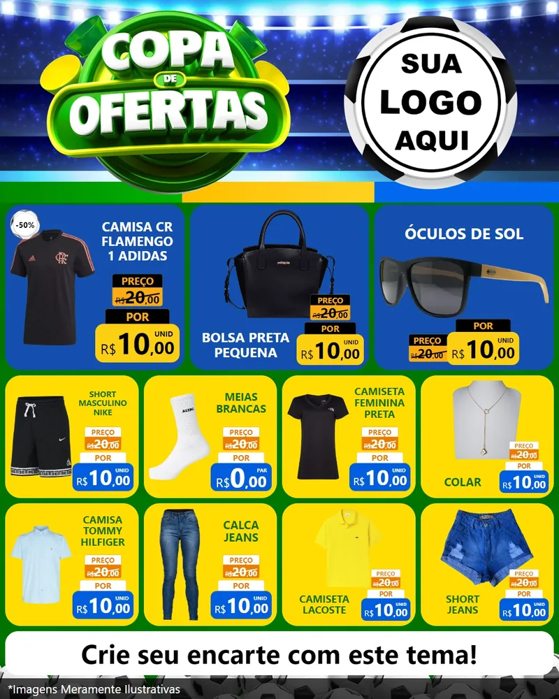 Modelo de Rede Social para Feed Instagram com o tema Copa de Ofertas para Roupas e acessórios