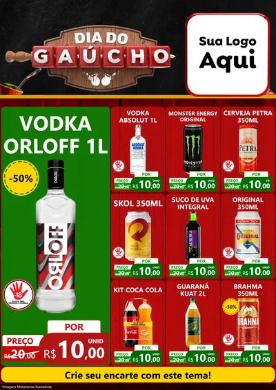 Modelo de Encarte para Encarte A4 Vertical com o tema Dia do Gaúcho para Distribuidora de bebidas