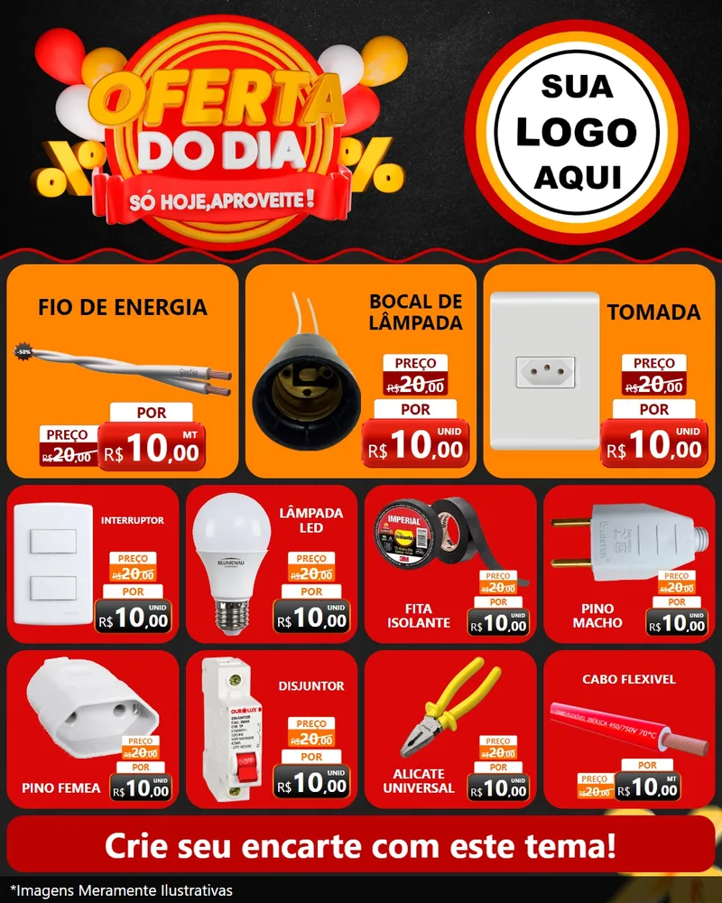 Modelo de Rede Social para Feed Instagram com o tema Oferta do Dia - Só hoje, Aproveite! para Materiais Elétricos