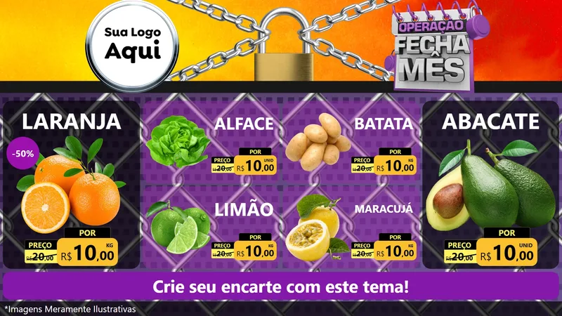 Modelo de TV para TV Horizontal com o tema Operação Fecha Mês para Hortifrúti